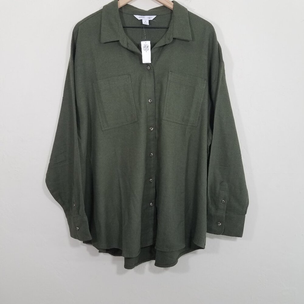 NWT Old Navy The BOYFRIEND Shirt Swift Swiftie Button Down Long Sleeve Green 2X